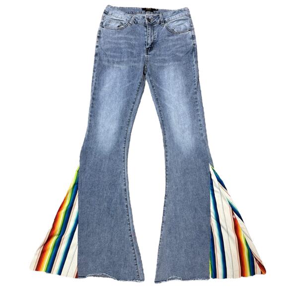 L&B Mid Rise Light Wash Serape Flare 6 - Picture 1 of 3
